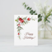 Prettig feestdagen rode bessen aquarel winter feestdagenkaart (Staand voorkant)