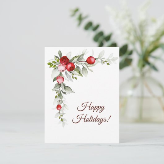 Prettig feestdagen rode bessen aquarel winter feestdagenkaart (Staand voorkant)