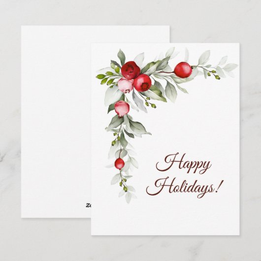 Prettig feestdagen rode bessen aquarel winter feestdagenkaart (Voorkant / Achterkant)
