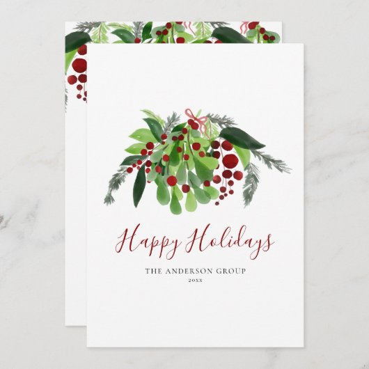 Prettig feestdagen Rode Bessen Zakelijk Kerstmis f Feestdagenkaart (Voorkant / Achterkant)