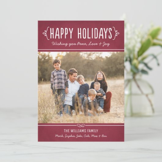 Prettig feestdagen Roestbruine rode wijn foto Feestdagenkaart (Staand voorkant)