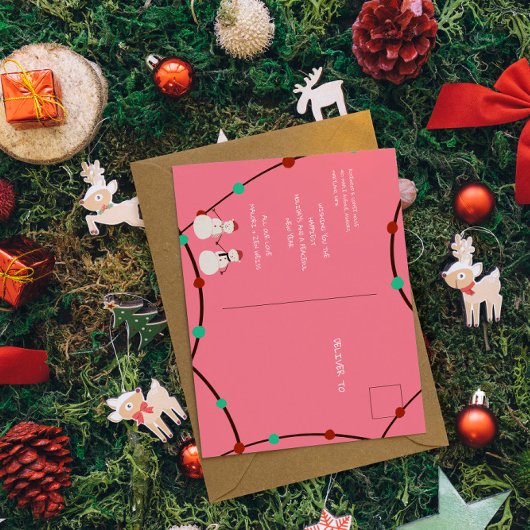 Prettig feestdagen – Sneeuwmannenduo en slingerlic Briefkaart