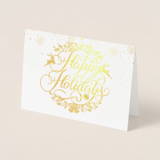 Prettig feestdagen Sneeuwvlokken Elegant Goud Folie Kaarten (Voorkant)