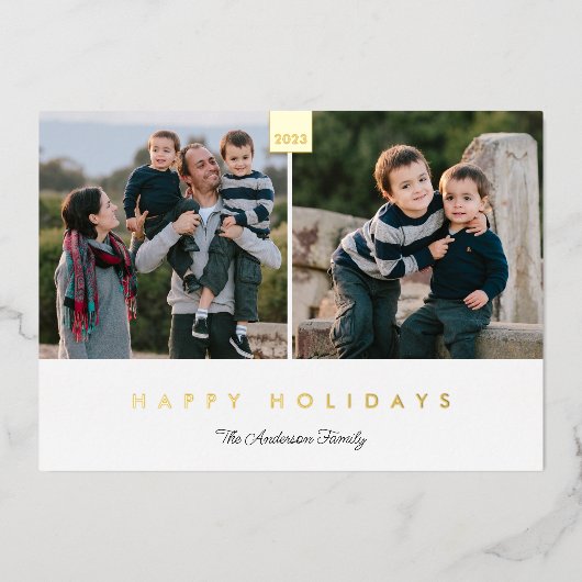 Prettig feestdagen Stijlvol Minimaal 2 Foto Goud (Voorkant)