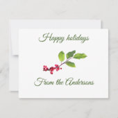 Prettig feestdagen tak met hulstbessen naam plaats kaart (Voorkant)