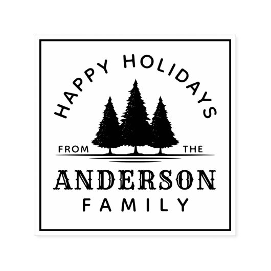 Prettig feestdagen Winterdennenbomen Kerstmis Fami Zelfinktende Stempel (Design)