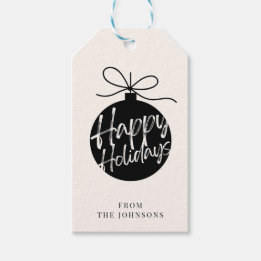 Prettig feestdagen | Zwart & Crème Aanpasbare Fami Cadeaulabel