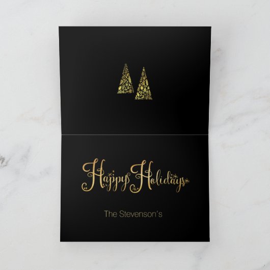 Prettig feestdagen Zwarte Gouden Boom Script Naam  (Binnen)