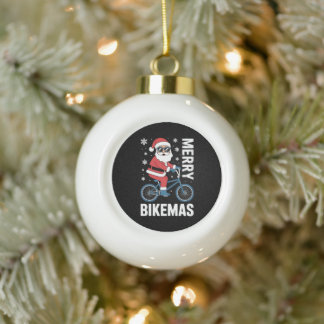 Prettig Fietskerstdag Kerstman Fietst Kerstsneeuwv Keramische Bal Ornament