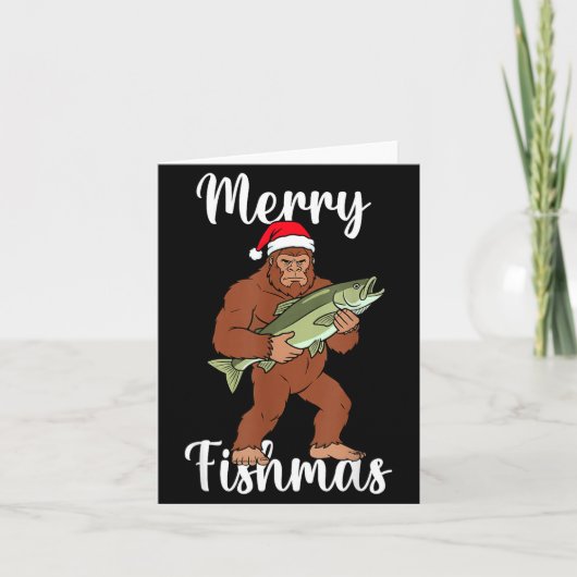 Prettig Fishmas Bigfoot Vissen Funny Sasquatch Ker Kaart (Voorkant)