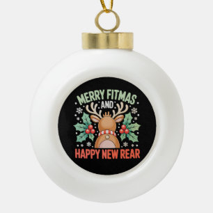 Prettig Fitmas Gelukkig Nieuwjaar Rendier Workout  Keramische Bal Ornament