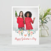 Prettig Galentines-dag Foto Champagne Drinken BFF Feestdagenkaart (Staand voorkant)