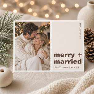 Prettig + Getrouwd Eerste Kerstmis Koppel Fotokaar Feestdagenkaart
