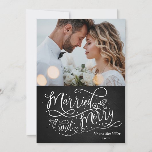 Prettig getrouwd pasgetrouwd 1e kerstfoto feestdagenkaart (Voorkant)