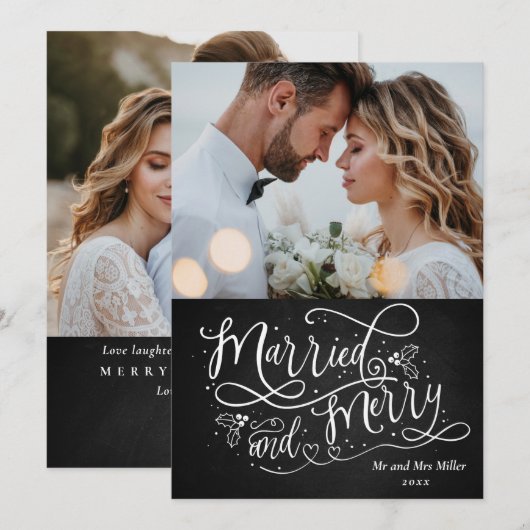 Prettig getrouwd pasgetrouwd 1e kerstfoto feestdagenkaart (Voorkant / Achterkant)