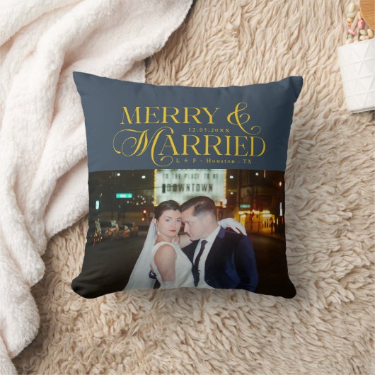 Prettig getrouwd Pasgetrouwd Foto Eerste Kerstmis  Kussen (Deken)