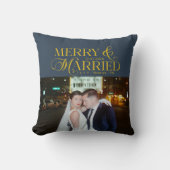 Prettig getrouwd Pasgetrouwd Foto Eerste Kerstmis Kussen (Voorkant)
