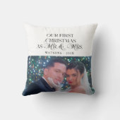 Prettig getrouwd Pasgetrouwd Foto Eerste Kerstmis Kussen (Achterkant)