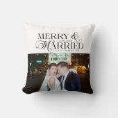 Prettig getrouwd Pasgetrouwd Foto Eerste Kerstmis Kussen (Voorkant)
