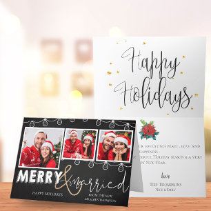 Prettig Getrouwd Zwart Wit 3 Foto's Kerstmis Feestdagen Kaart