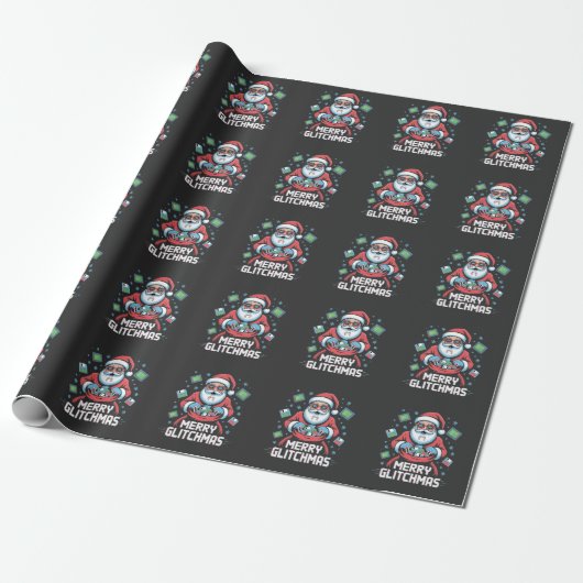 Prettig Glitchkerstmis Codeur Programmeur Kerstman Cadeaupapier (Uitgerold)