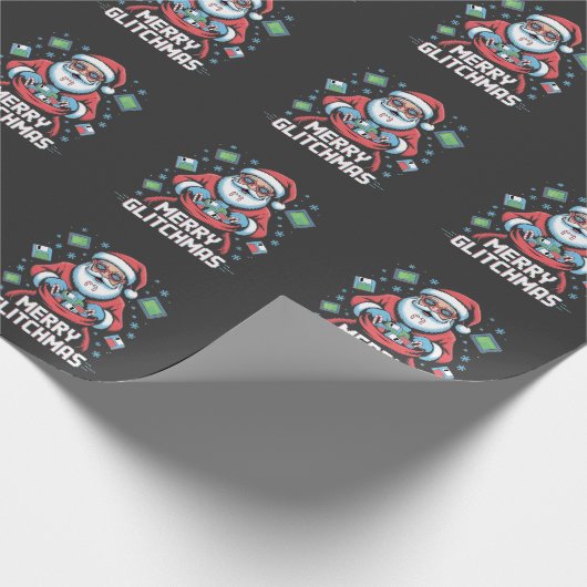 Prettig Glitchkerstmis Codeur Programmeur Kerstman Cadeaupapier (Hoek)