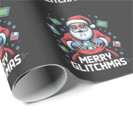 Prettig Glitchkerstmis Codeur Programmeur Kerstman Cadeaupapier (Rol Hoek)