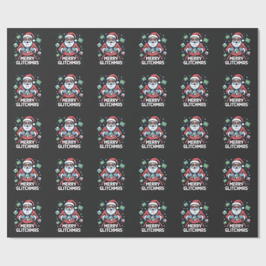 Prettig Glitchkerstmis Codeur Programmeur Kerstman Cadeaupapier (Vlak)