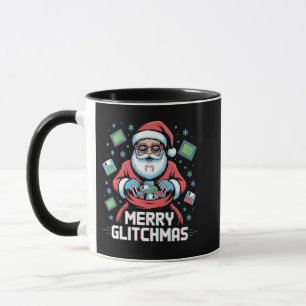 Prettig Glitchkerstmis Codeur Programmeur Kerstman Mok