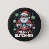 Prettig Glitchkerstmis Codeur Programmeur Kerstman Ronde Button 5,7 Cm (Voorkant)