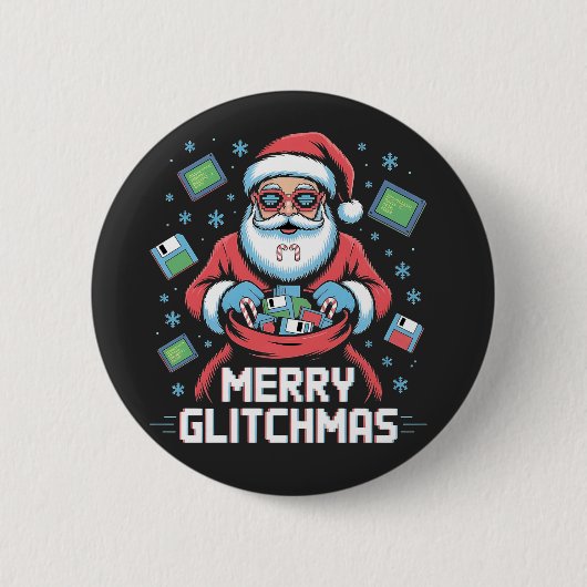 Prettig Glitchkerstmis Codeur Programmeur Kerstman Ronde Button 5,7 Cm (Voorkant)