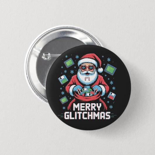Prettig Glitchkerstmis Codeur Programmeur Kerstman Ronde Button 5,7 Cm (Voorkant /achterkant)