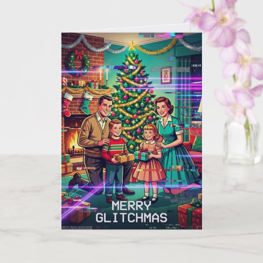 Prettig GlitchKerstmis Kerstkaart Grappige Tech Va Kaart (Orchidee)