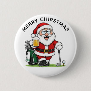 PRETTIG GOLFEN KERSTMAN, PRETTIG KERSTFEEST RONDE BUTTON 5,7 CM