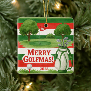 'Prettig Golfkerstfeest!' Golfers Aanpasbaar Jaar Keramisch Ornament