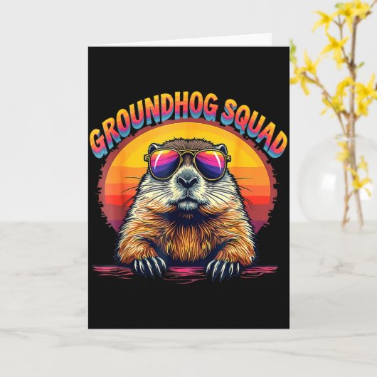Prettig Groundhog-dag 2025 Grappige Groundhog-bend Kaart (Gele Bloem)