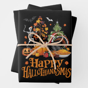 Prettig Hallothanksmas Fijne Halloween Thanksgivin Inpakpapier Vel