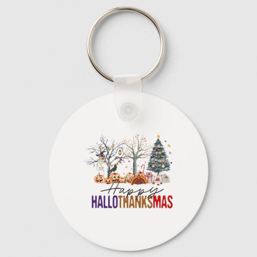 Prettig Hallothanksmas Fijne Halloween Thanksgivin Sleutelhanger (Voorkant)