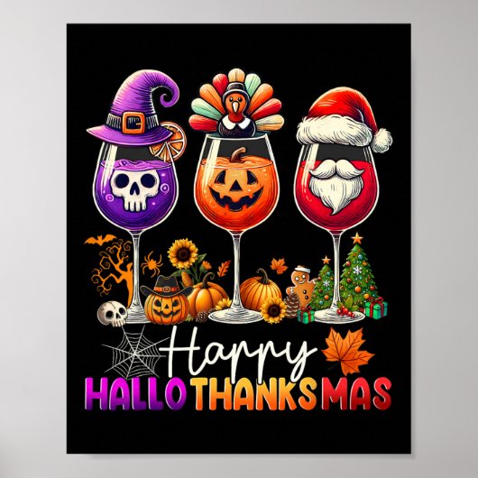 Prettig Hallothanksmas Halloween Thanksgiving Kers Poster (Voorkant)