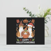 Prettig Hallothanksmas Katten Halloween Kerstmis  Feestdagenkaart (Staand voorkant)