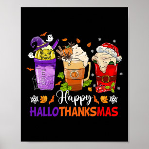 Prettig Hallothanksmas Koffie Latte Halloween Dank Poster