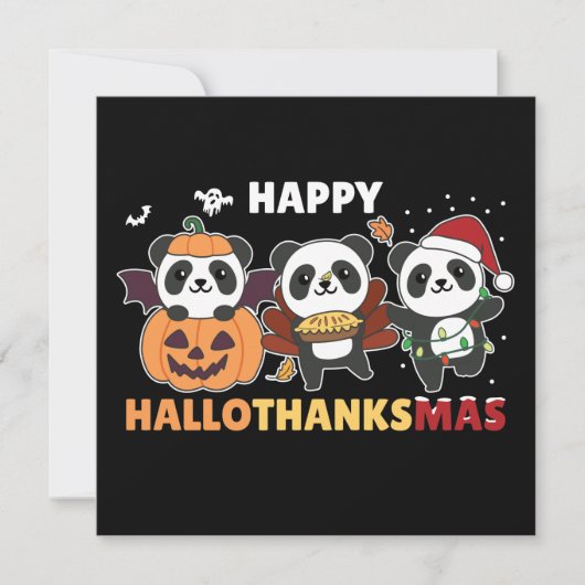 Prettig Hallothanksmas Pandas Kerst Panda Uitnodig Kaart (Voorkant)