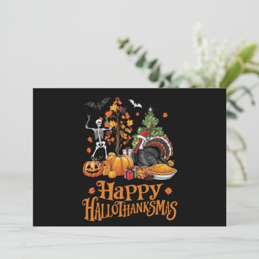 Prettig Hallothanksmas Prettig Halloween Thanksgiv Feestdagenkaart (Staand voorkant)