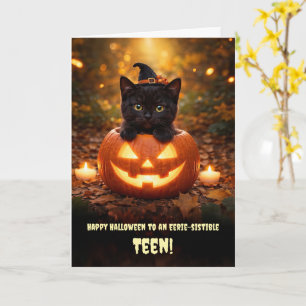 Prettig Halloween aan een tiener tiener kat schatt Kaart