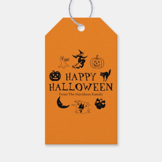 Prettig Halloween aangepaste naam zwart & oranje g Cadeaulabel (Voorkant)