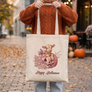 Prettig Halloween Babykalf in Roze Pompoen Tote Bag