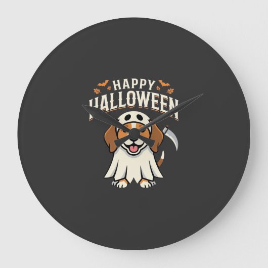 Prettig Halloween Beagle Hond Ontwerp_1 Grote Klok (Voorkant)