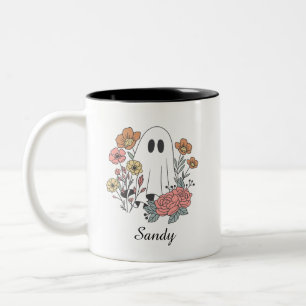 Prettig Halloween bloemig schattig spook monogram Tweekleurige Koffiemok