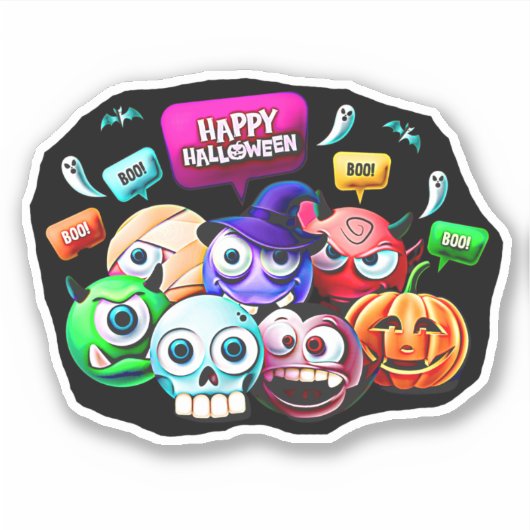 Prettig Halloween Boe, 3D Karakters Set Sticker (Voorkant)