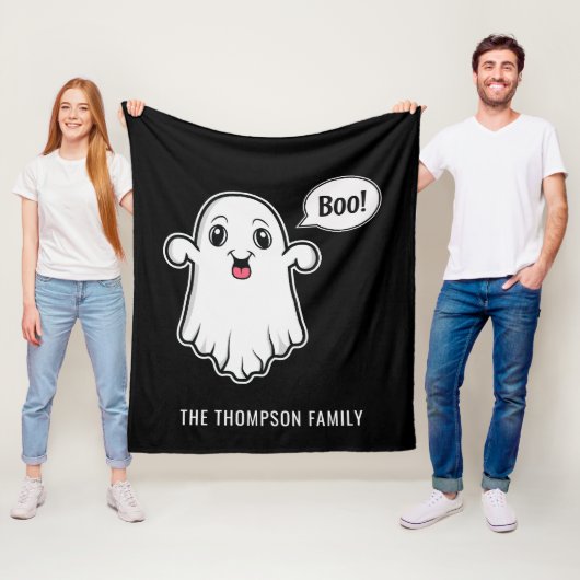 Prettig Halloween Boe Geest Aangepaste Familienaam Fleece Deken (In situ)